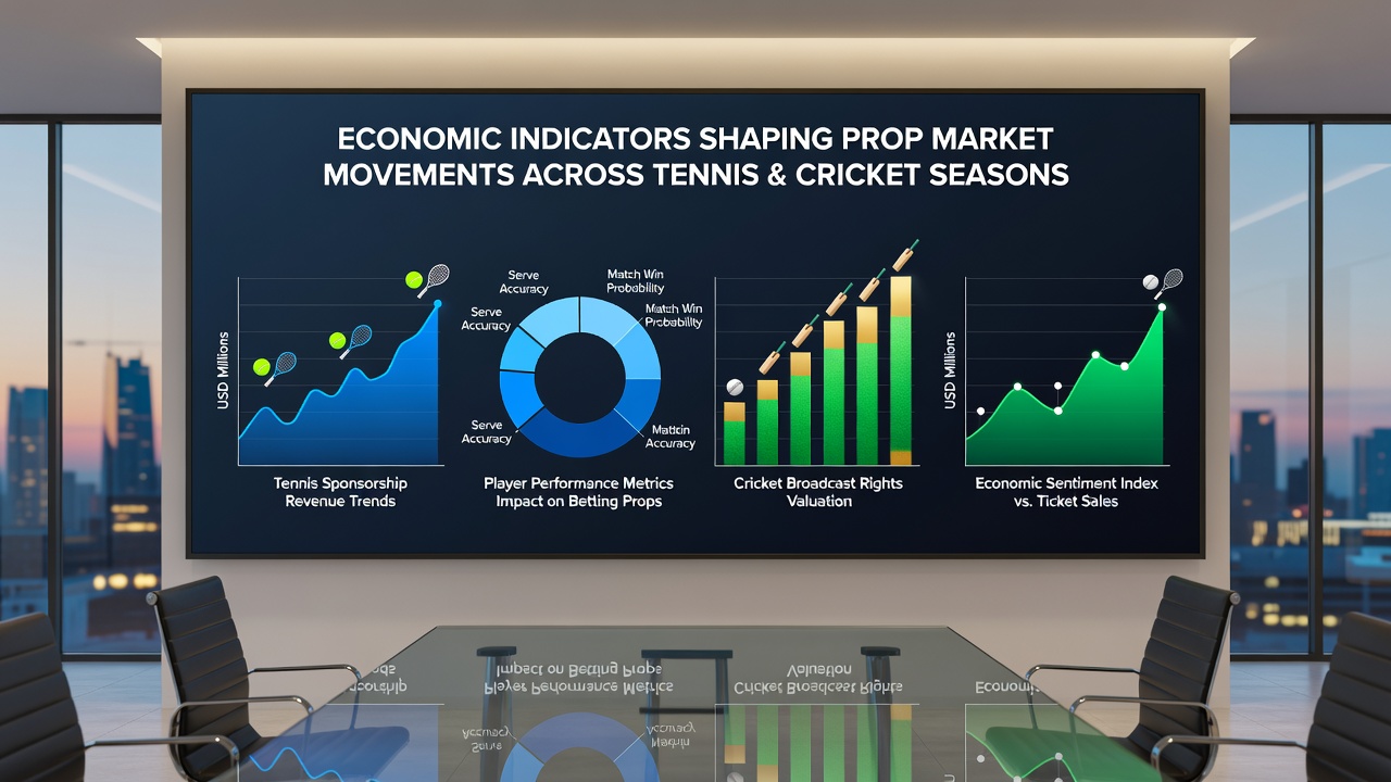 Data charts showing correlations between economic indicators and prop bet movements in tennis and cricket