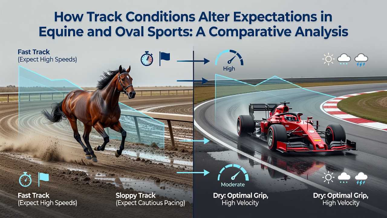 Close-up of track surface textures showing dirt versus asphalt under different moisture conditions