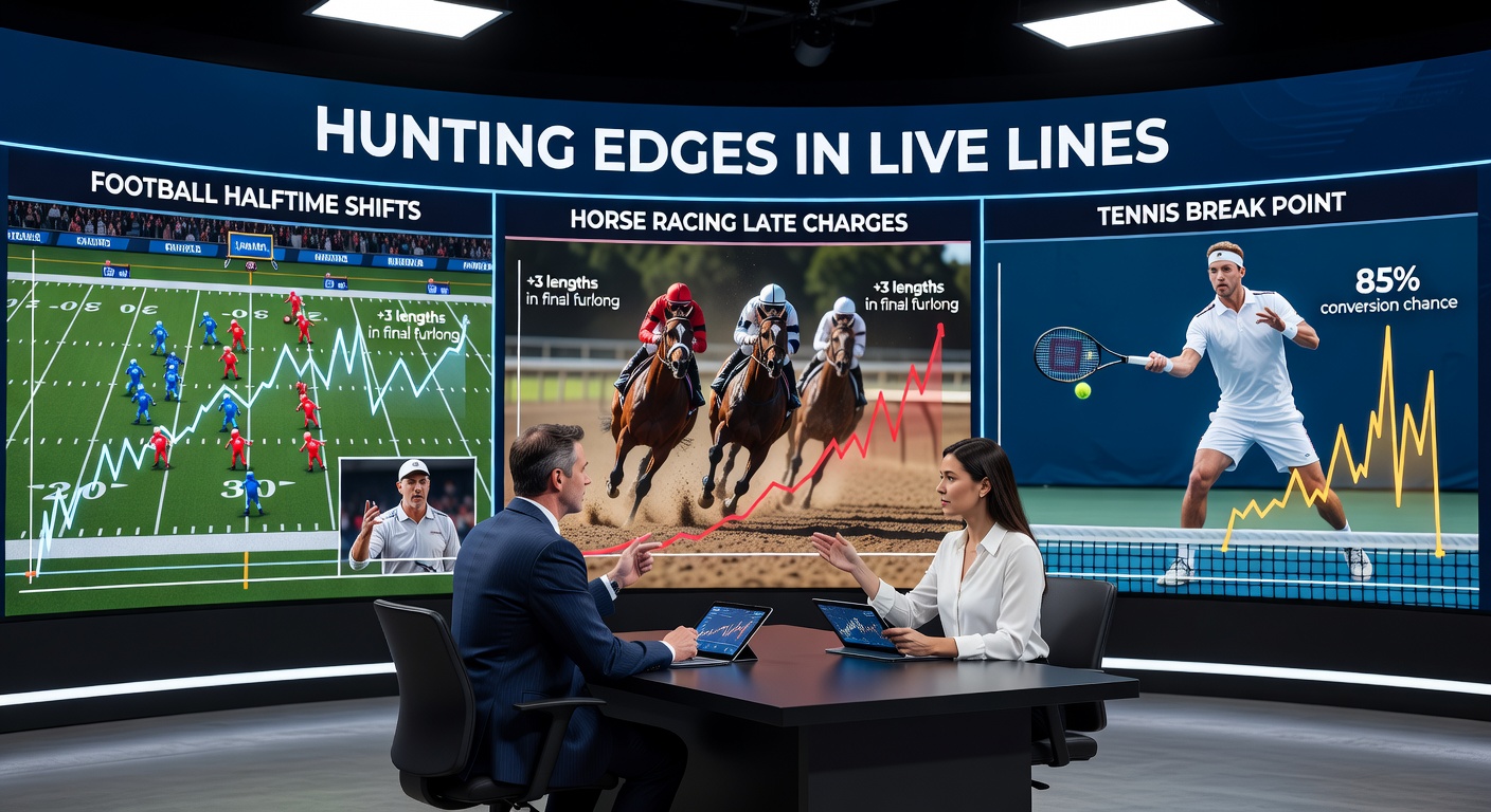 Horse racing late charge in the stretch, with live odds plummeting as the contender closes the gap, ideal for acca legs