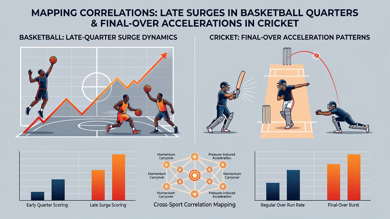 Data visualization showing overlapping momentum phases between basketball and cricket events across global platforms