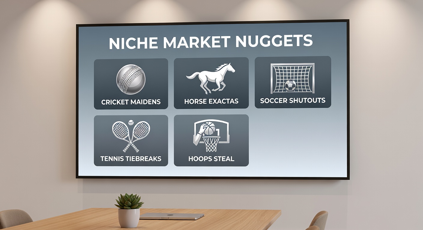 Dynamic split image showing soccer clean sheet celebration, tennis tiebreak serve, basketball steal leading to dunk, overlaid with payout charts for niche bets