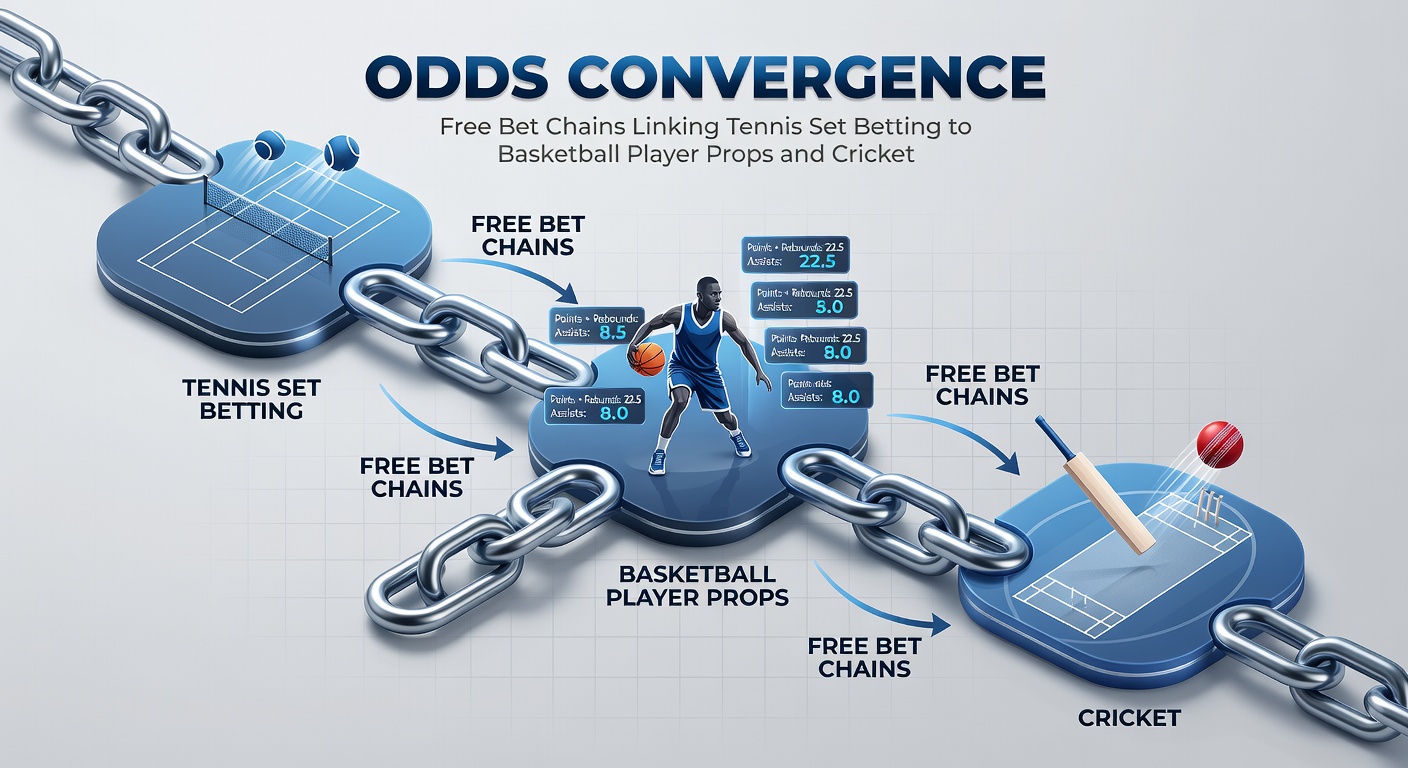 Cricket batsman hitting a six with tennis racket graphic and basketball stats overlay showing prop bets convergence