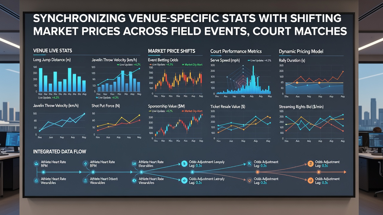 Infographic illustrating synchronization workflow between venue statistics, market prices, and bonus layering across sports disciplines