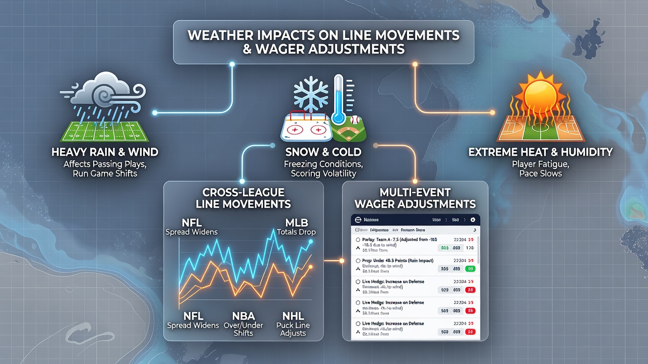 Multi-event wager adjustments displayed on betting platforms amid changing weather forecasts