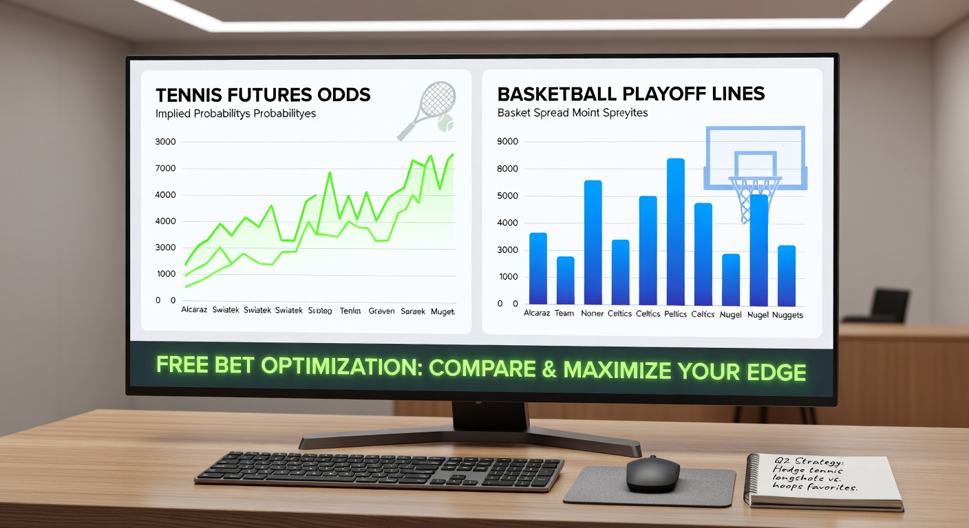 Side-by-side visualization of tennis futures stability against basketball playoff volatility, with free bet strategy overlays
